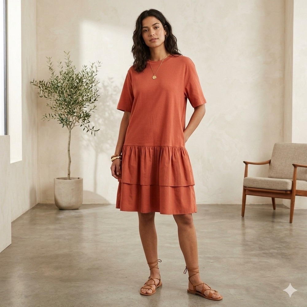 COS T-Shirt Dress S Rust Orange Minimalist Coastal Grandma 0654670 7